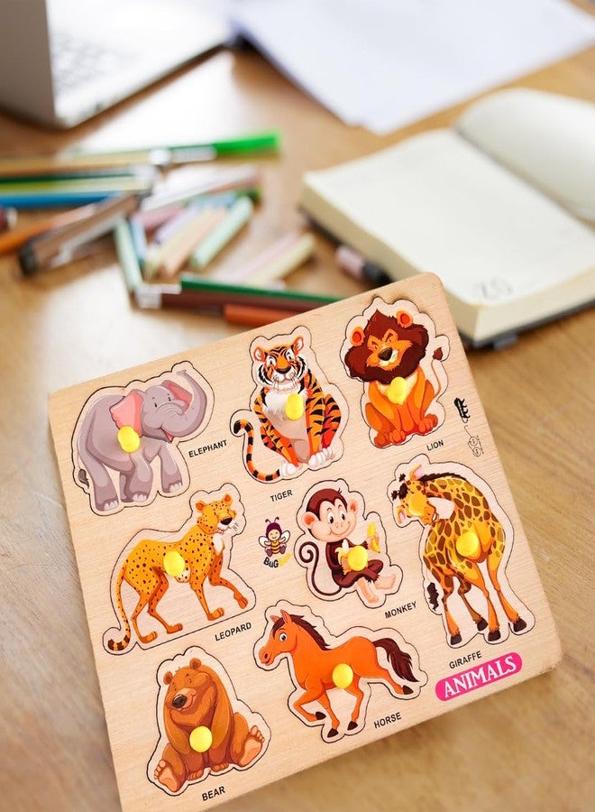 Bugbee Wooden Wild Animal Puzzle for Kids | Educational Wooden Toy Game for Toddlers | Montessori Learning Toy | Jungle Animal Recognition Puzzle for Age 3+ (Big Peg Board) - Image 5